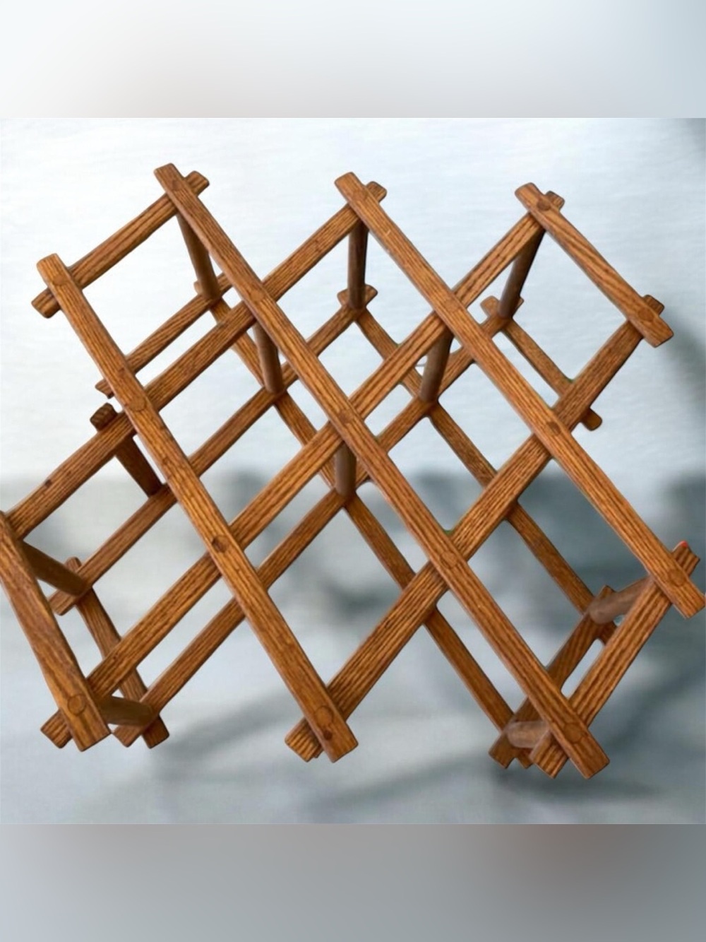 Vintage Folding Wooden Lattice Wine Rack - Warm Oak Finish Expandable 8 Bottles